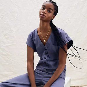 Madewell Navy Cap Sleeve Silk Jumpsuit | Size 4